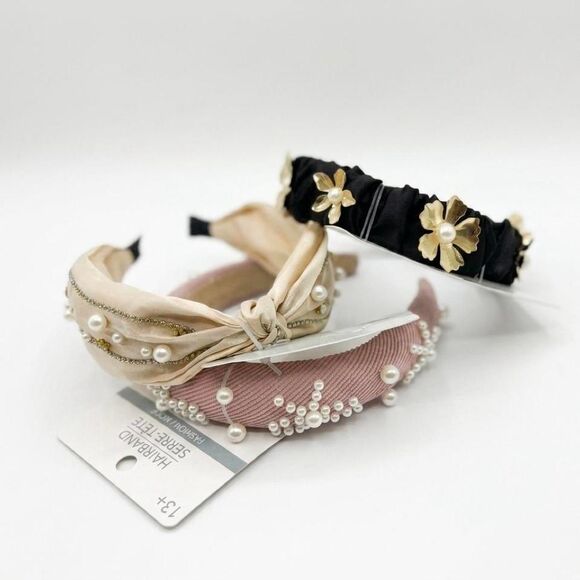 Source Unknown Accessories - 3-Piece Elegant Embellished Headband Set: Floral, Pearl, and Knot Designs